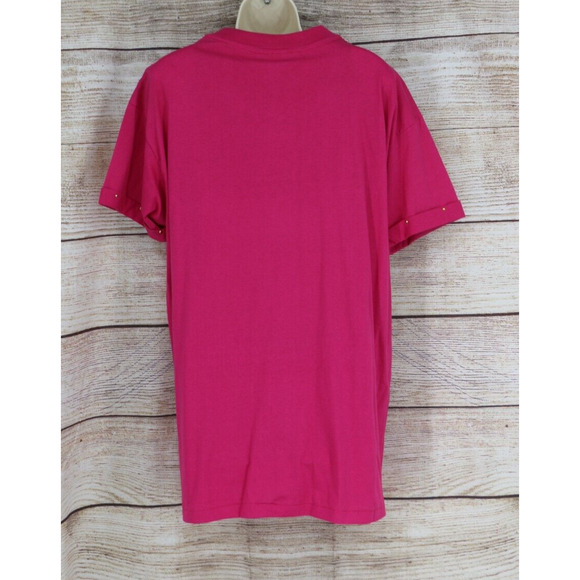 VINTAGE Rare Xperiance Womens Size Large Fringe Studded Oversize T-Shirt Pink - Picture 6 of 7